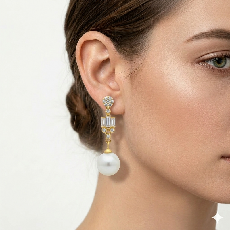 925 Silver Dia White Pearl Earrings 1 - 925 Silver Earrings - Embellish Gold Jewelry & Diamond