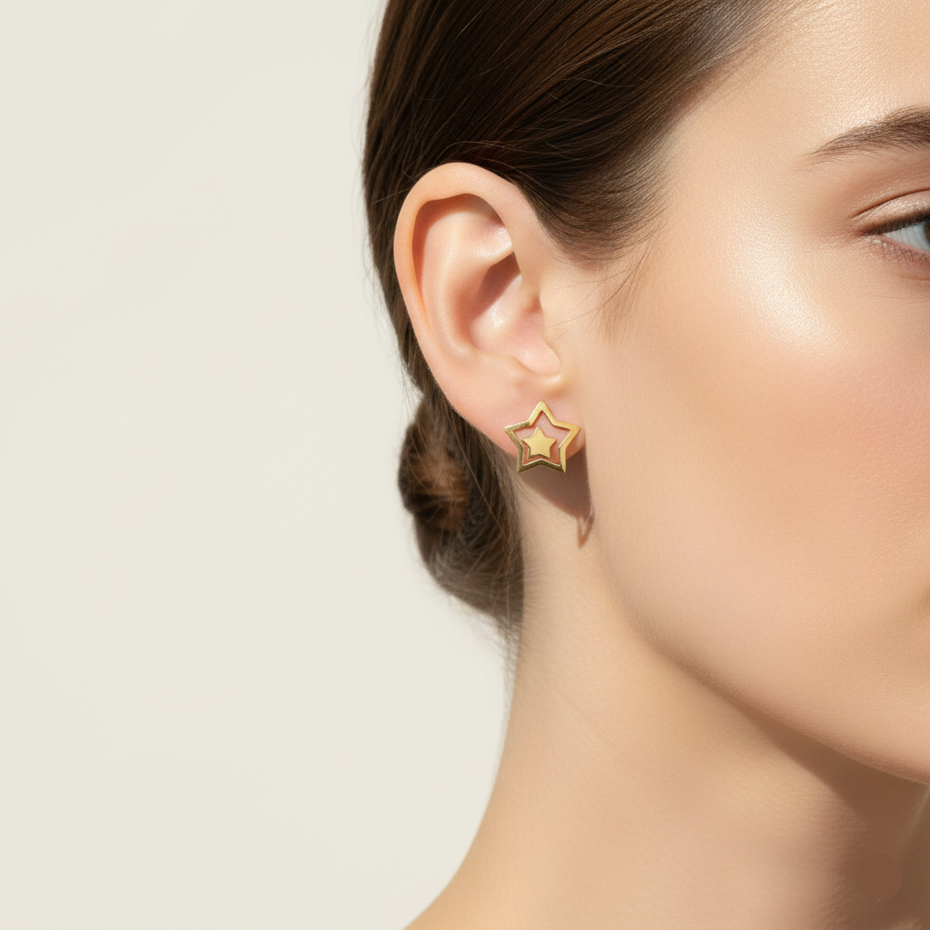 18K Real Gold Star Earrings - Earring at @ 135 - Embellish Gold