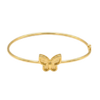 Gold bracelet with a butterfly charm on a white background