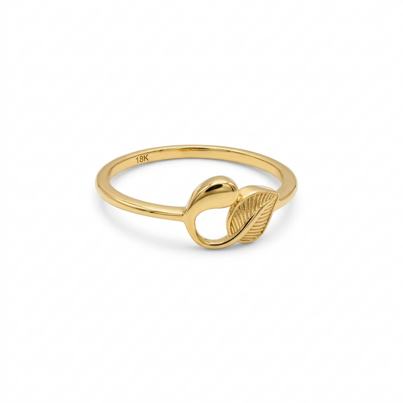 18k Gold Leaf Wavy Ring - 18k Gold Ring - Embellish Gold Jewelry & Diamond