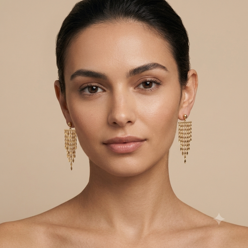 18k Gold Ball Hanging Chain Earrings