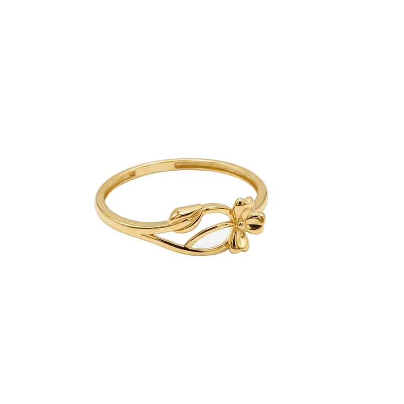 18k Gold Leaf with 3 Petal Ring - 18k Gold Ring - Embellish Gold Jewelry & Diamond