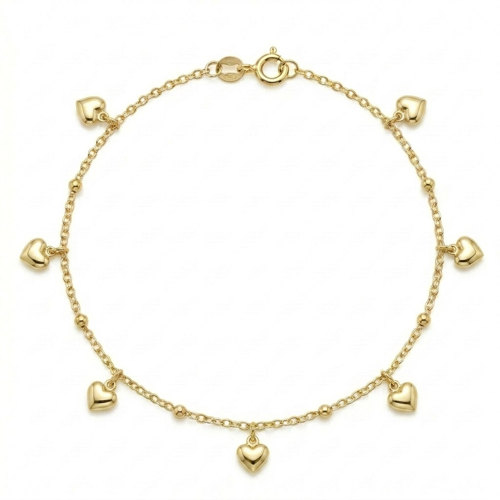 18k Gold Solid Heart Ball Anklet - ad collection - Embellish Gold Jewelry & Diamond