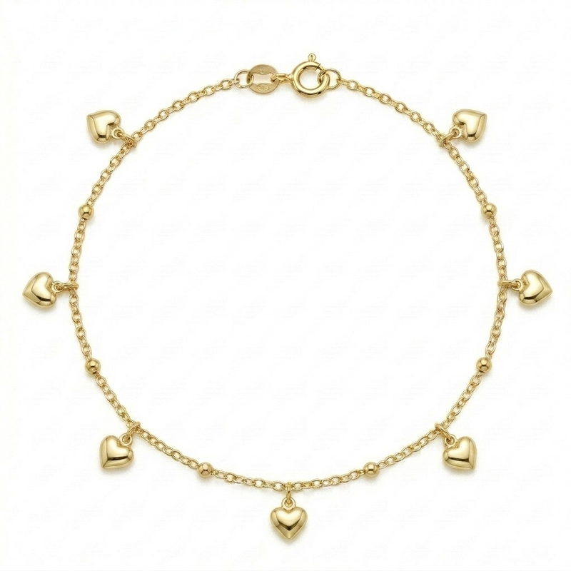 18k Gold Solid Heart Ball Anklet - Anklet - Embellish Gold Jewelry & Diamond