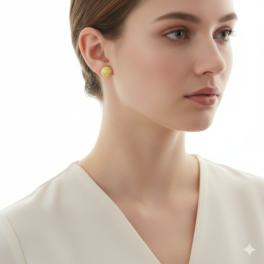 18K Real Gold Butterfly Texture Earrings