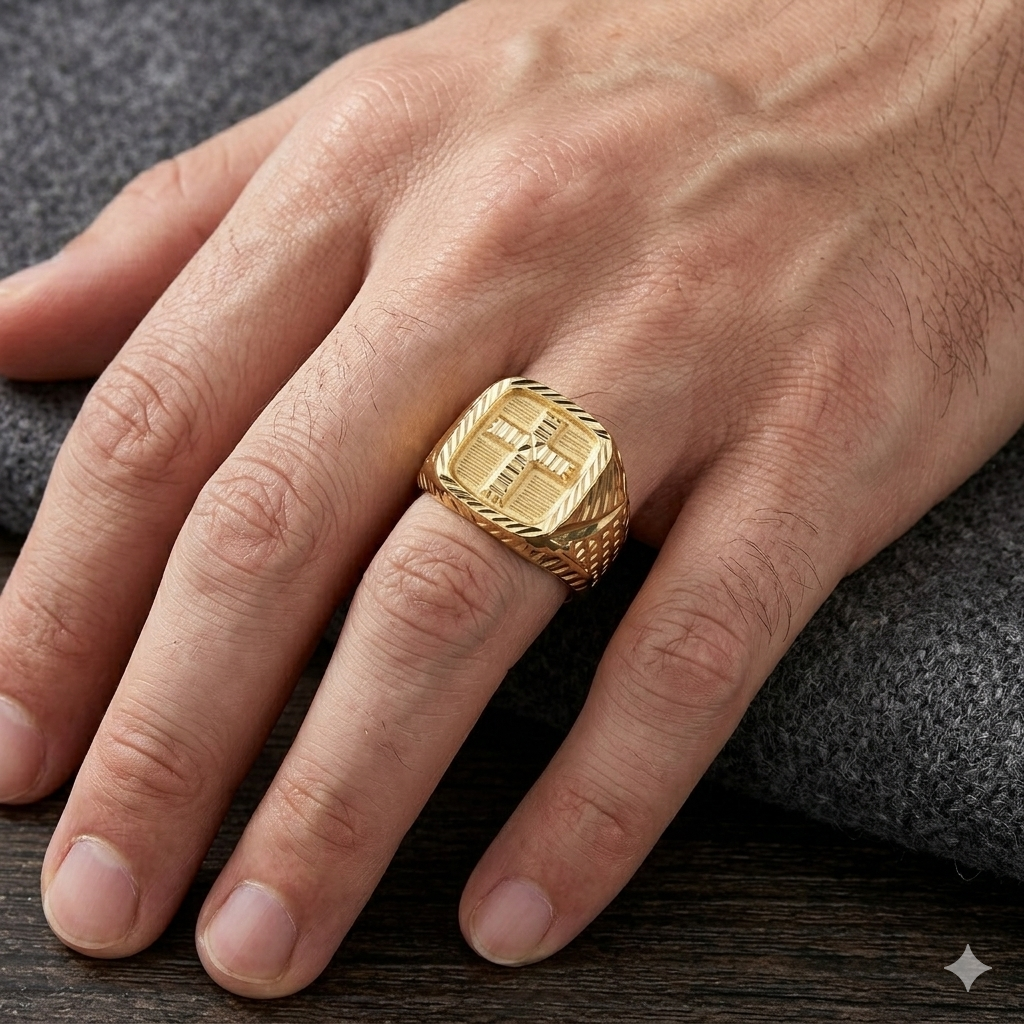 18k Gold Cross Design Power Ring - ad collection - Embellish Gold Jewelry & Diamond