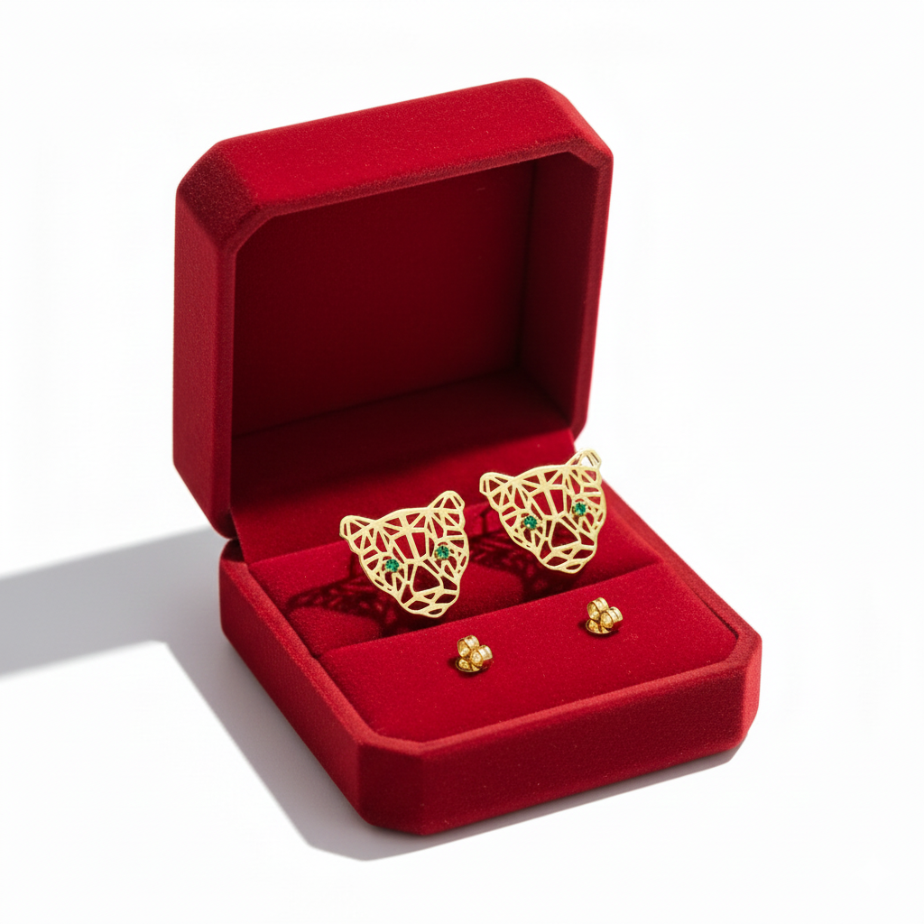 18K Real Gold Tiger Earrings