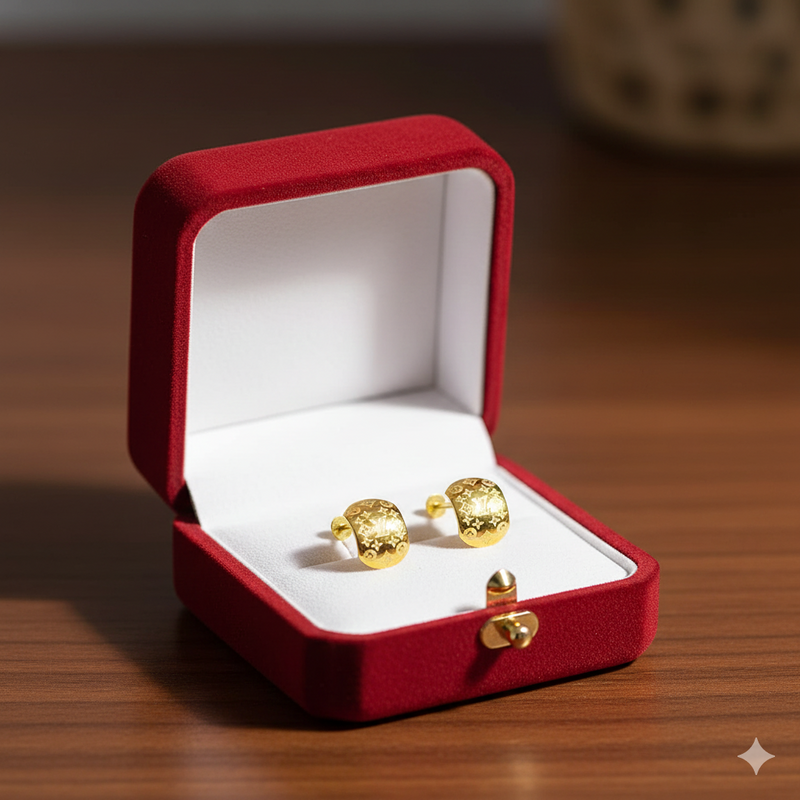 18K Real Gold Lv Texture Earrings - 18k Gold Earrings - Embellish Gold