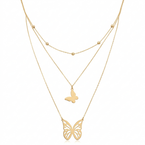 18k Gold 3 Layer Butterfly Ball Necklace