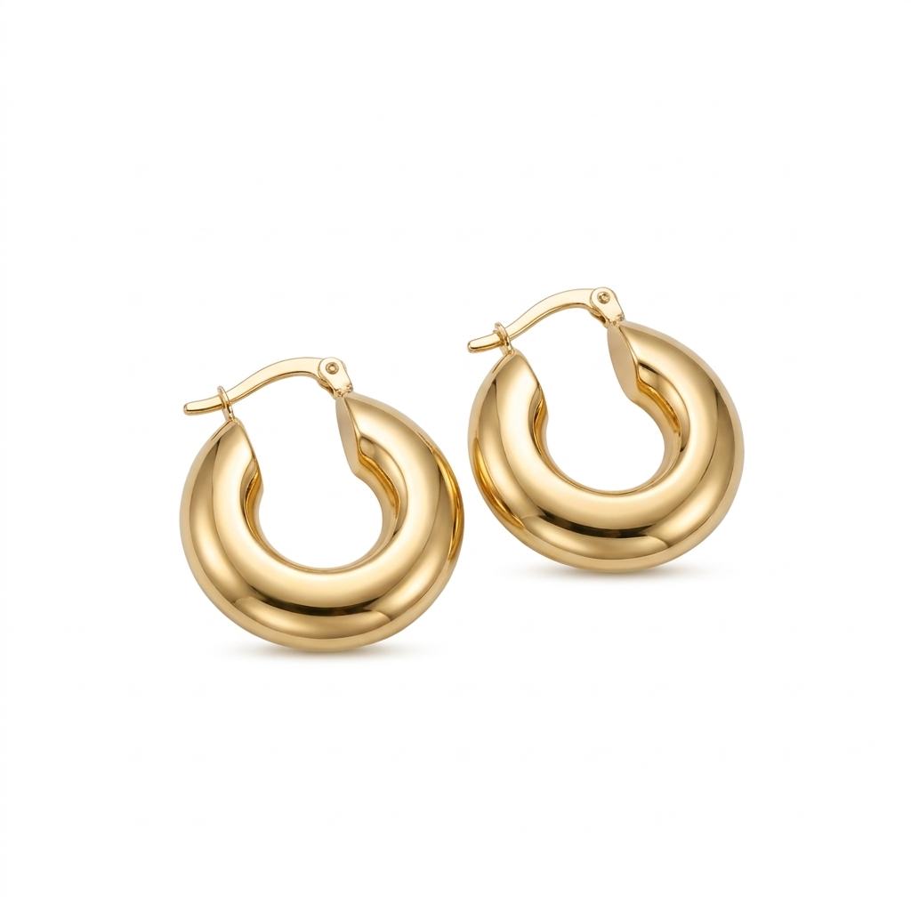 18k Gold Thick Round Loop Earrings - 18k Gold Earrings - Embellish Gold Jewelry & Diamond