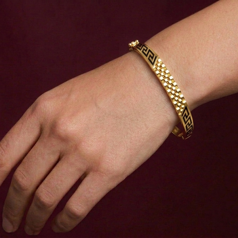 18k Gold Chain Maze Bangle - 18k Gold Bangle - Embellish Gold Jewelry & Diamond
