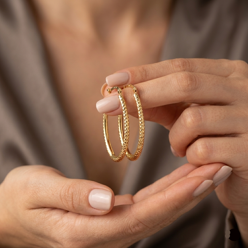 18k Gold Oval Snake Skin Loop Earrings - 18k Gold Earrings - Embellish Gold Jewelry & Diamond