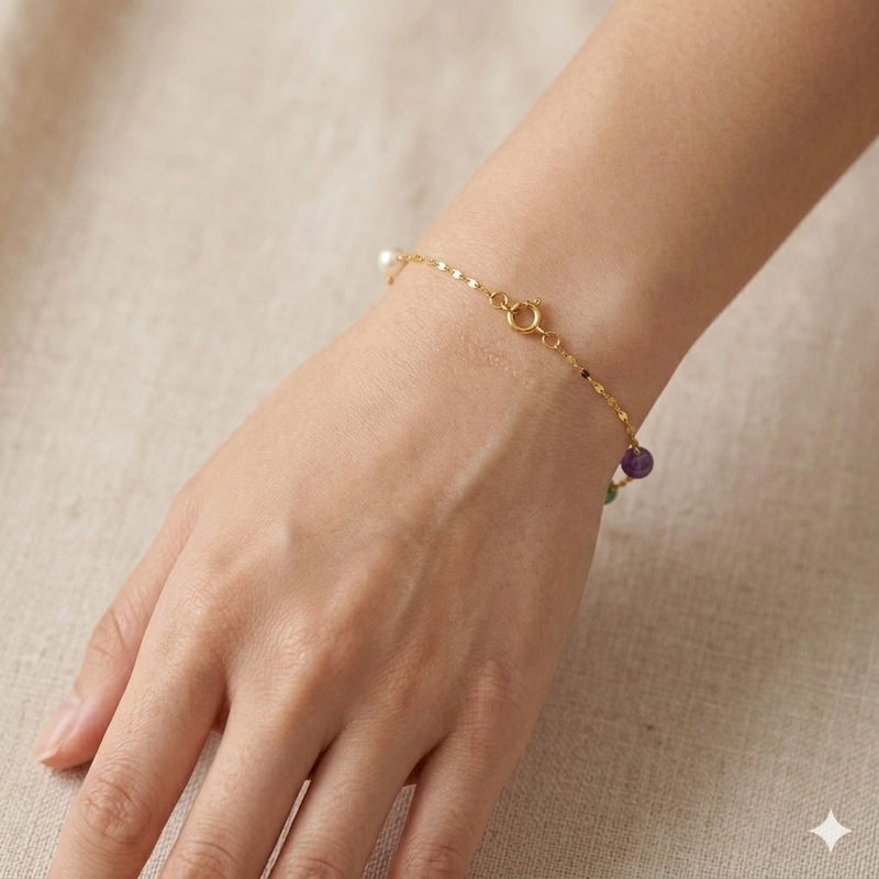 18k Gold 3 Colored Ball Charm Bracelet - ad collection - Embellish Gold Jewelry & Diamond