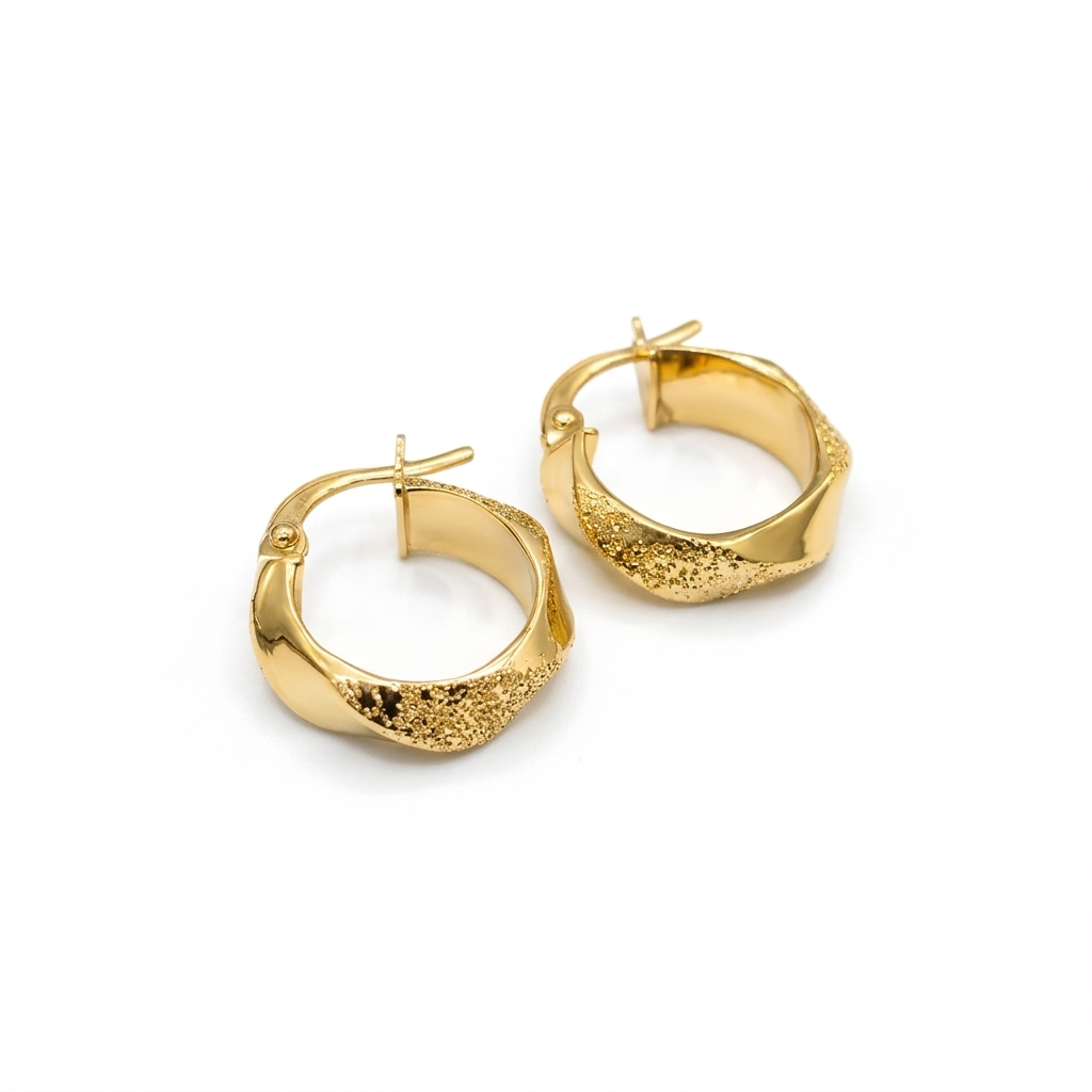 18k Gold Dia Cut Style Loop Earrings - 18k Gold Earrings - Embellish Gold Jewelry & Diamond