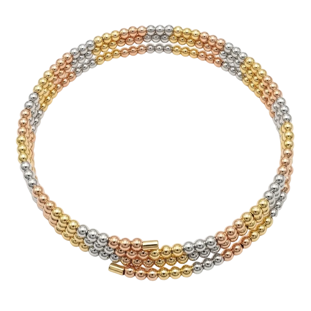 18k Gold 3 Layered Tri-color Ball Bangle - 18k Gold Bangle - Embellish Gold Jewelry & Diamond