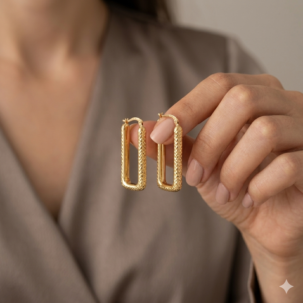 18k Gold Long Snake Skin Loop Earrings