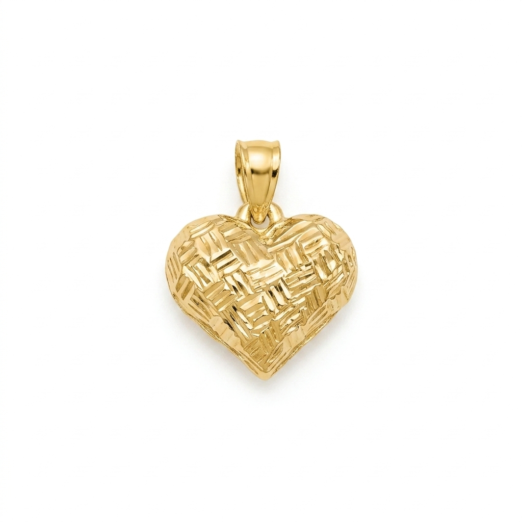 18k Gold Texture Heart Pendant - 18k Gold Pendant - Embellish Gold Jewelry & Diamond