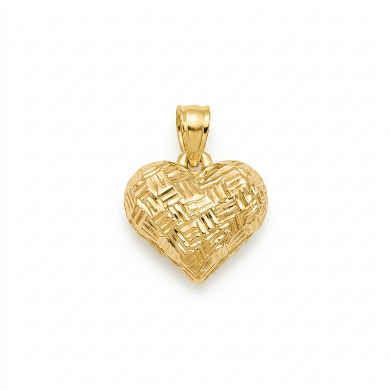 18k Gold Texture Heart Pendant - 18k Gold Pendant - Embellish Gold Jewelry & Diamond