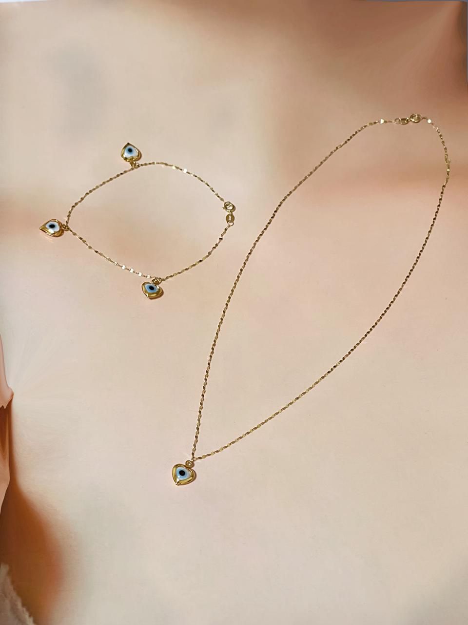 18K Real Gold Evil Eye Heart Design Necklace And Bracelet.1 - Embellish Gold