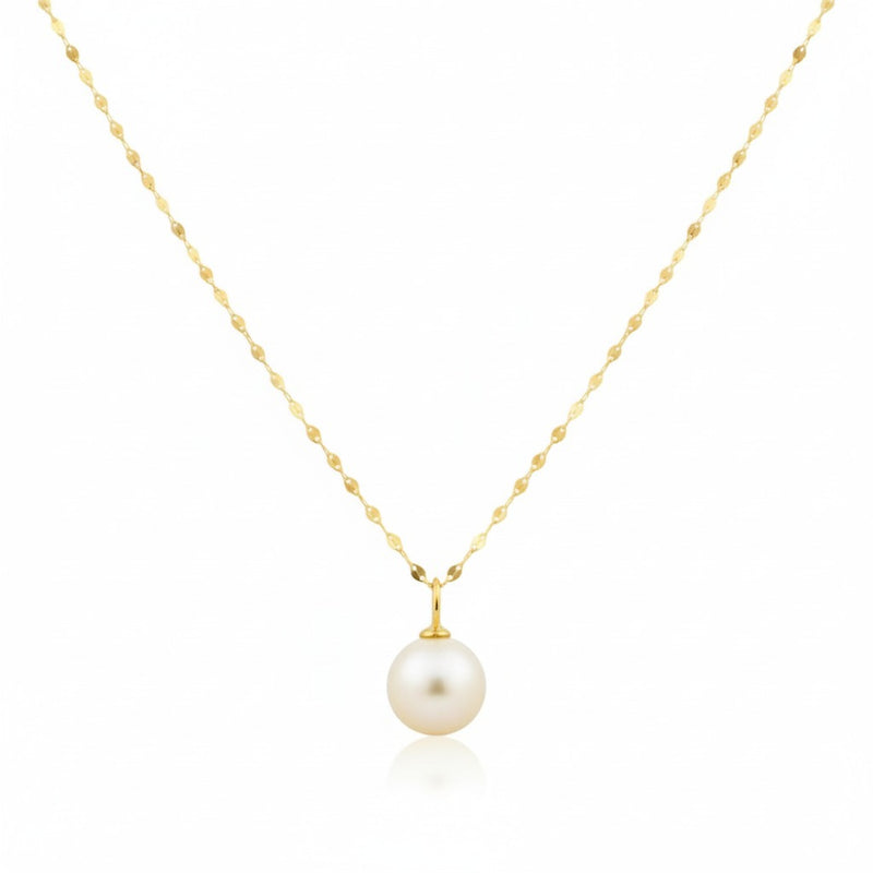 18K Real Gold White Pearl Necklace With Mirror Chain - ad collection - Embellish Gold