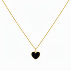 18K Real Gold Black Heart Necklace