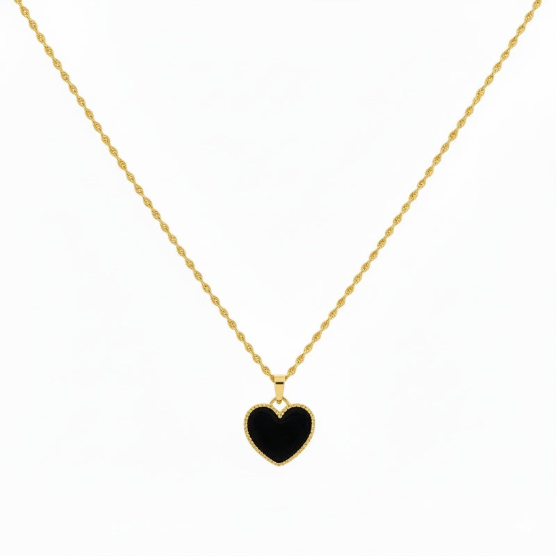 18K Real Gold Black Heart Necklace - 18k Gold Necklace - Embellish Gold