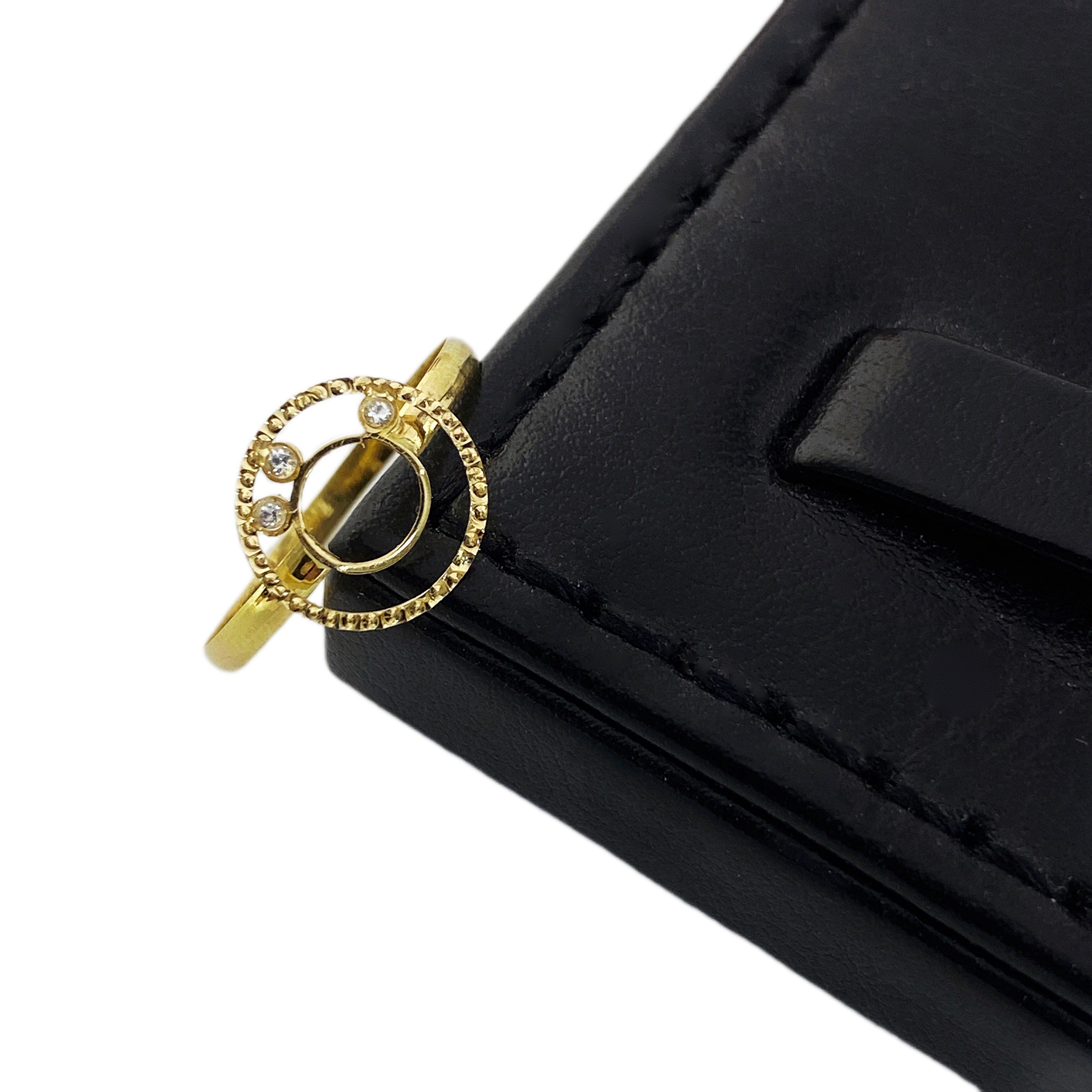 18K Real Gold 3 Stone Circle Ring - Embellish Gold