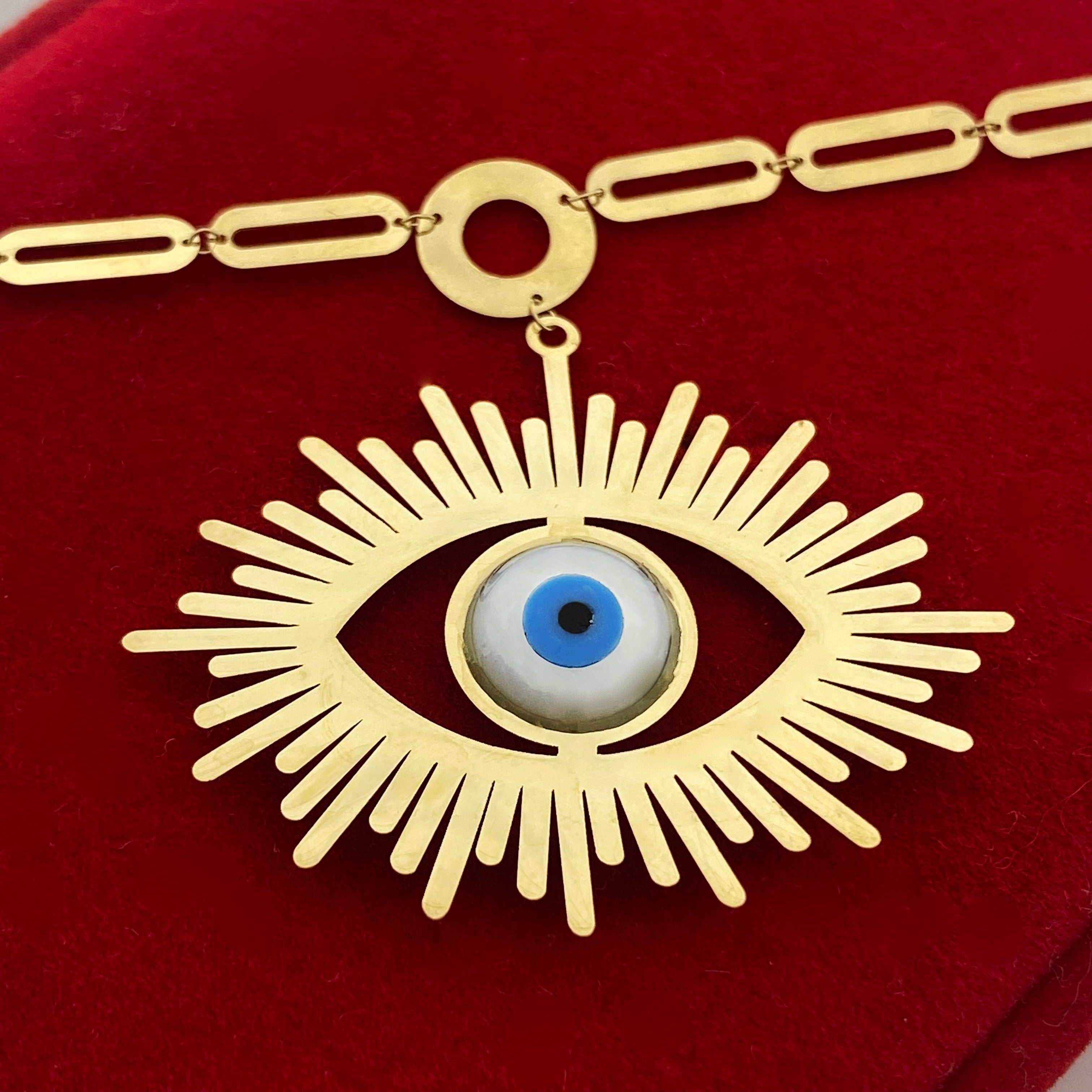18K Gold Big evil eye with paper clip chain - Embellish Gold