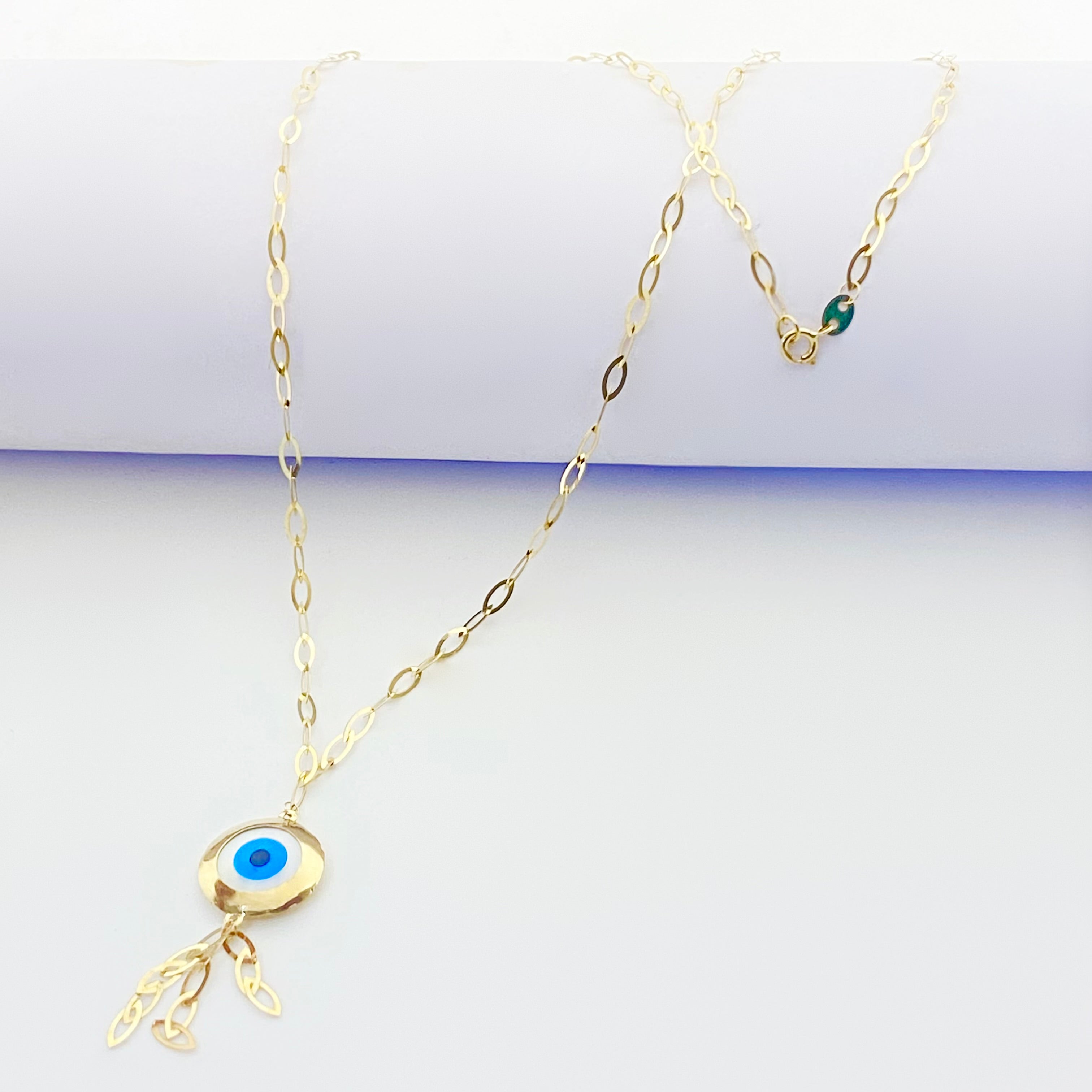 18k Real Gold Round evil eye with hanging chain - Embellish Gold