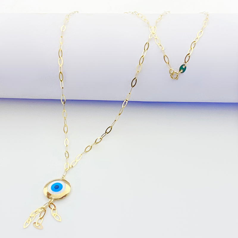 18k Real Gold Round evil eye with hanging chain - 18k Gold Necklace - Embellish Gold