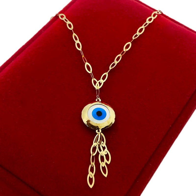 18k Real Gold Round evil eye with hanging chain - 18k Gold Necklace - Embellish Gold