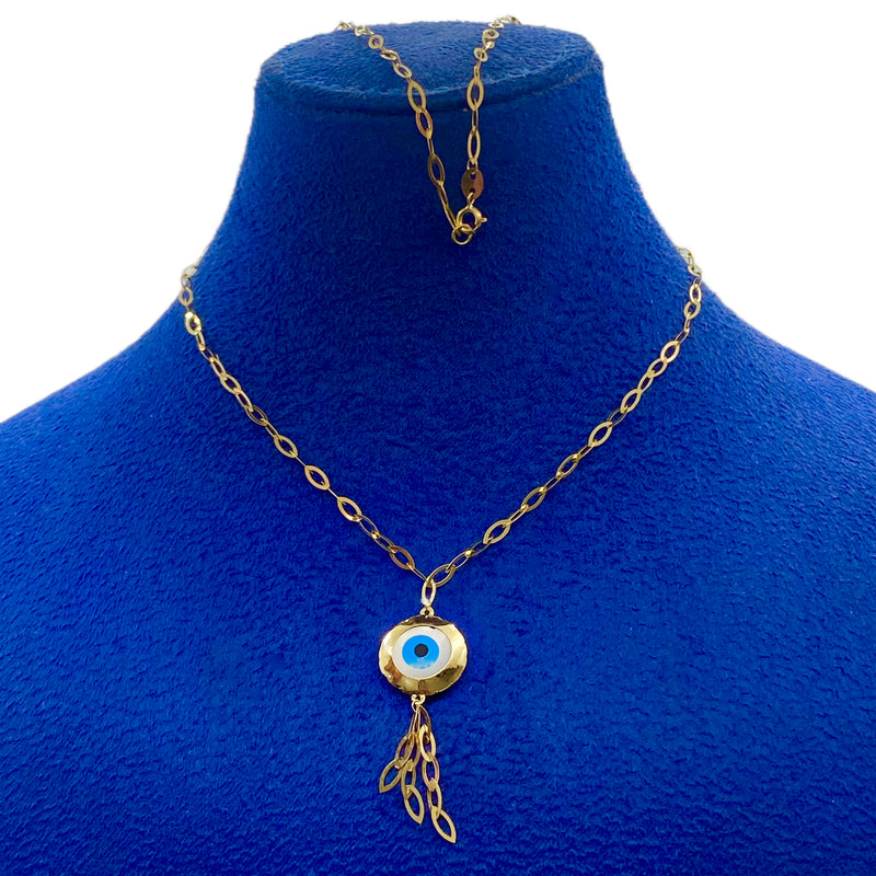 18k Real Gold Round evil eye with hanging chain - 18k Gold Necklace - Embellish Gold