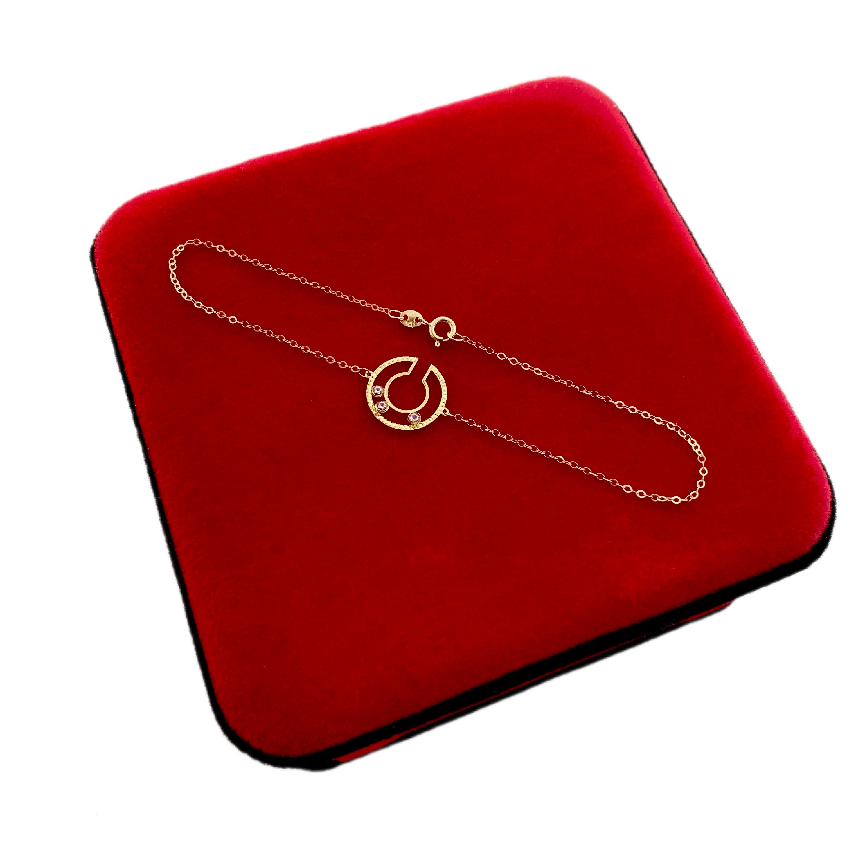 18K Real Gold 3 Stone Circle Cut Bracelet - Embellish Gold