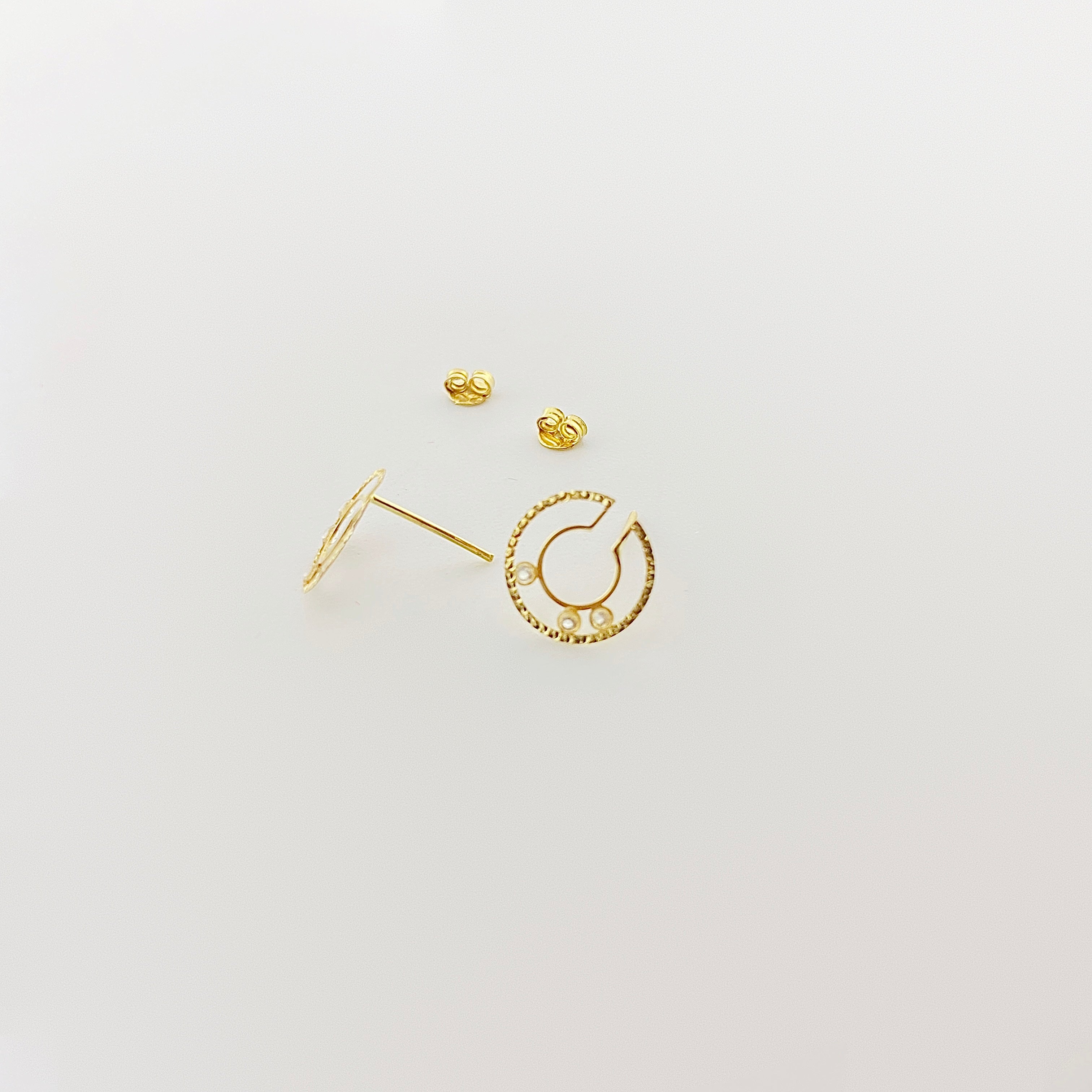 18K Real Gold 3 Stone Circle Cut Earrings - Embellish Gold