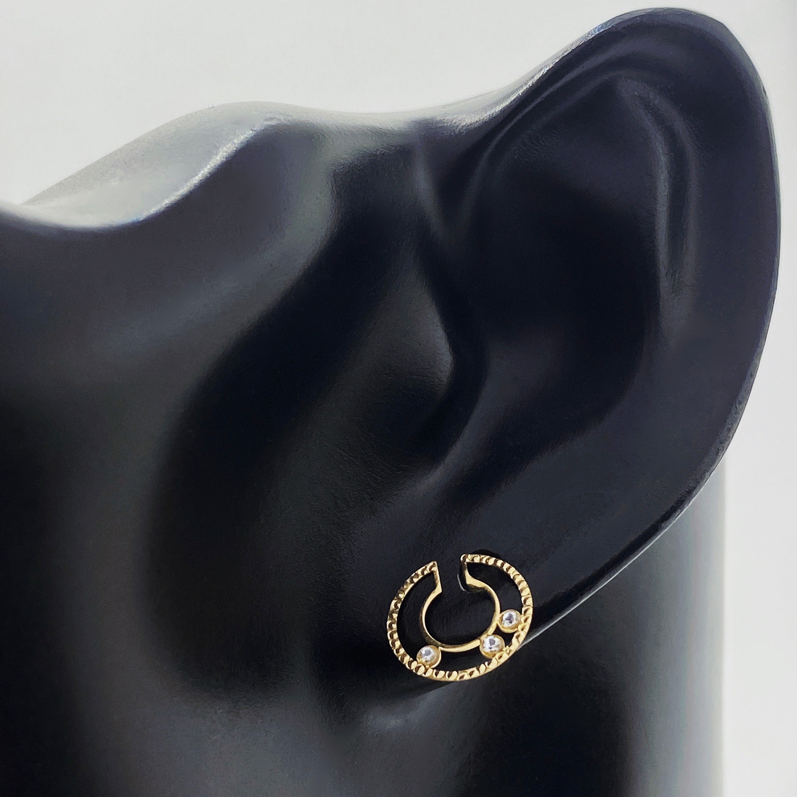 18K Real Gold 3 Stone Circle Cut Earrings - Embellish Gold