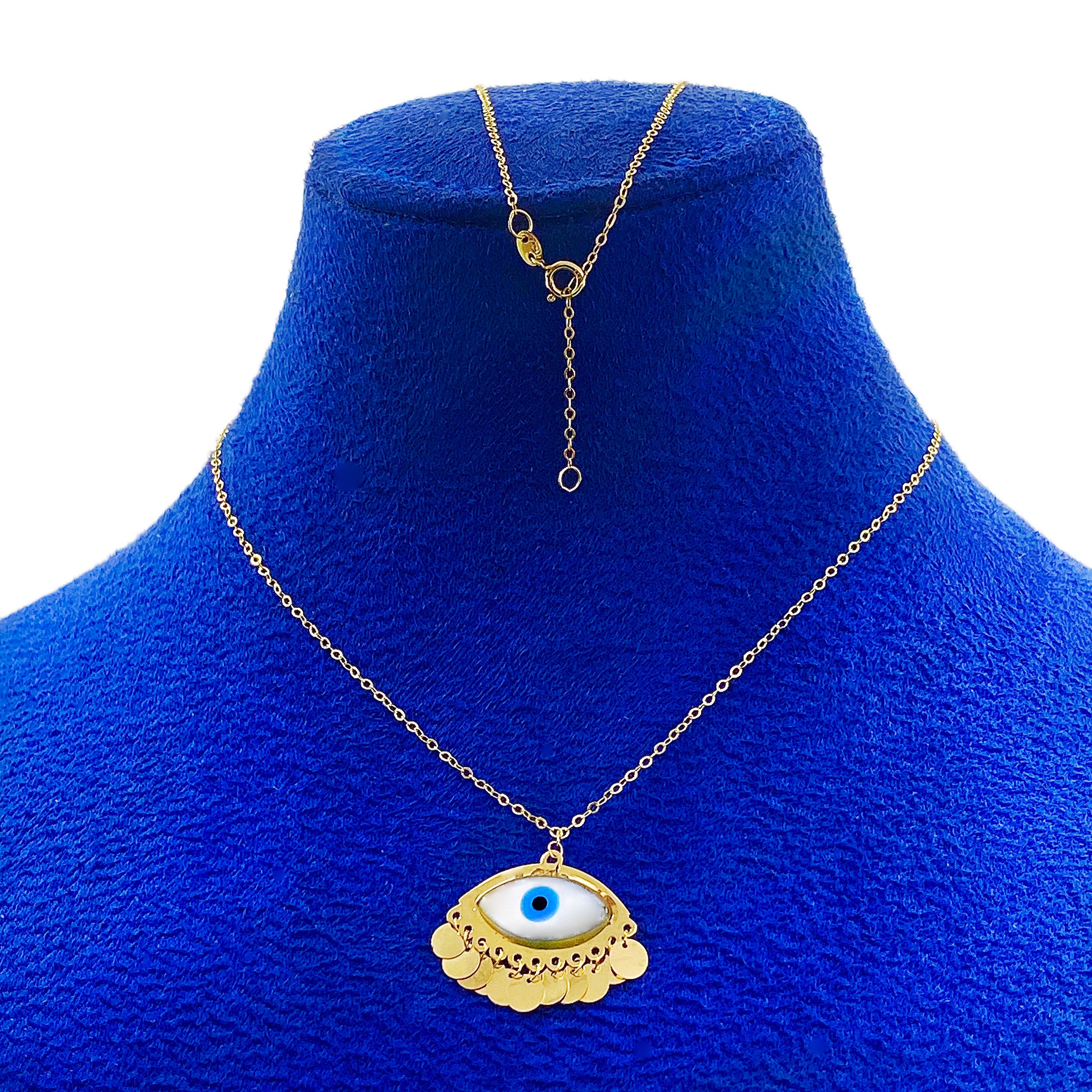 18K Real Gold Evil Eye With Roung Hangings Necklace - Embellish Gold