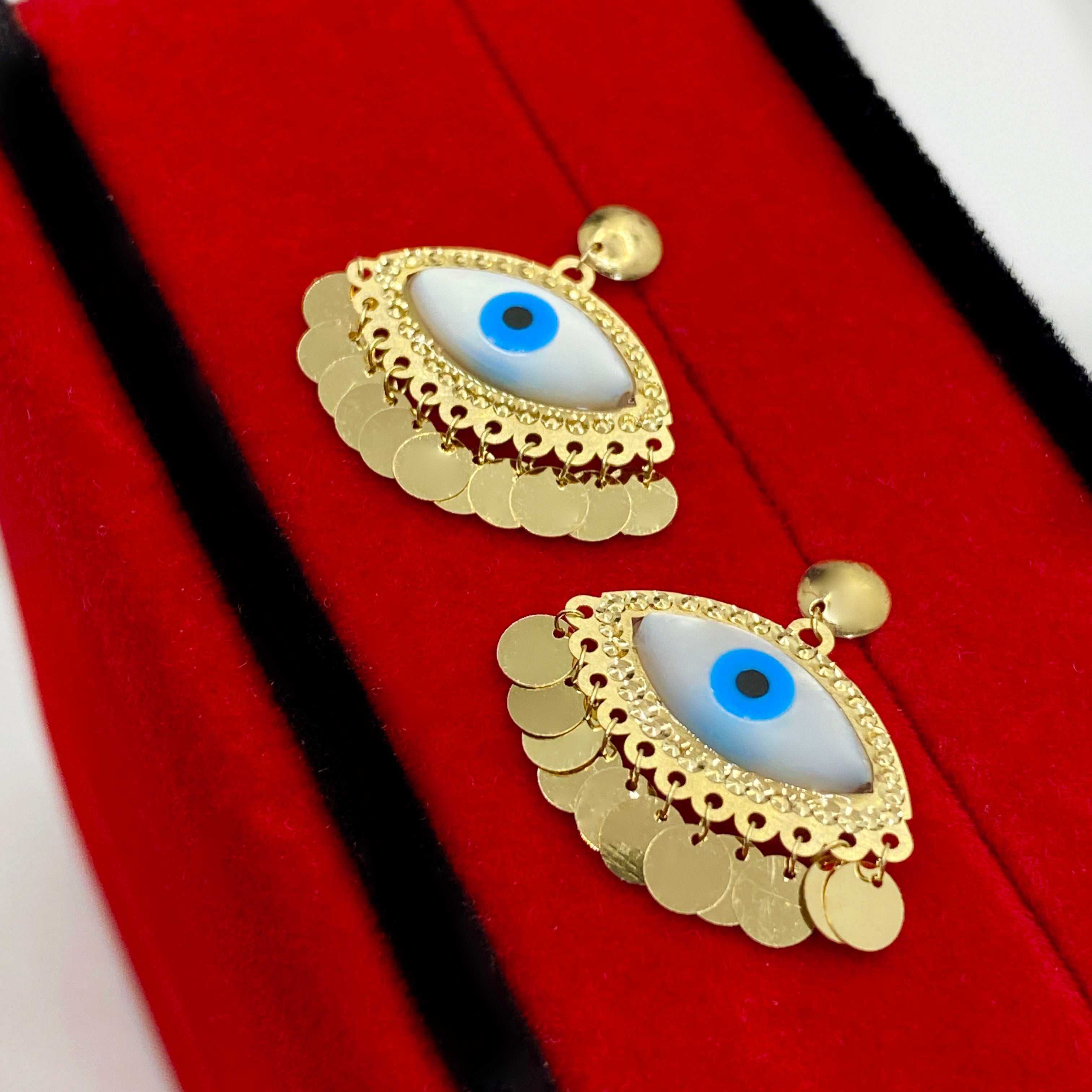 18K Real Gold Evil Eye With Round Hanging Earrings - Embellish Gold