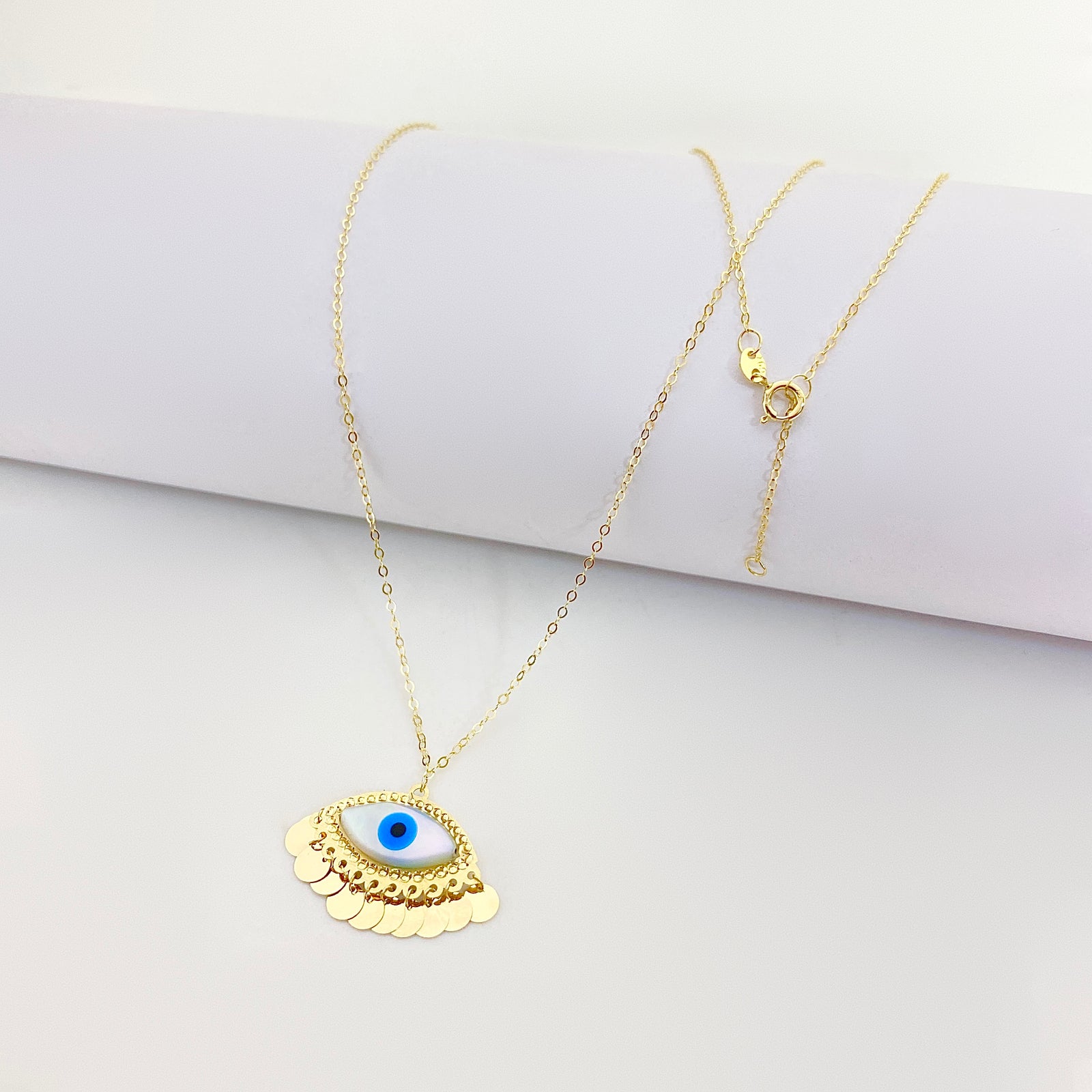18K Real Gold Evil Eye With Round Hangings Necklace - 18k Gold Necklace - Embellish Gold