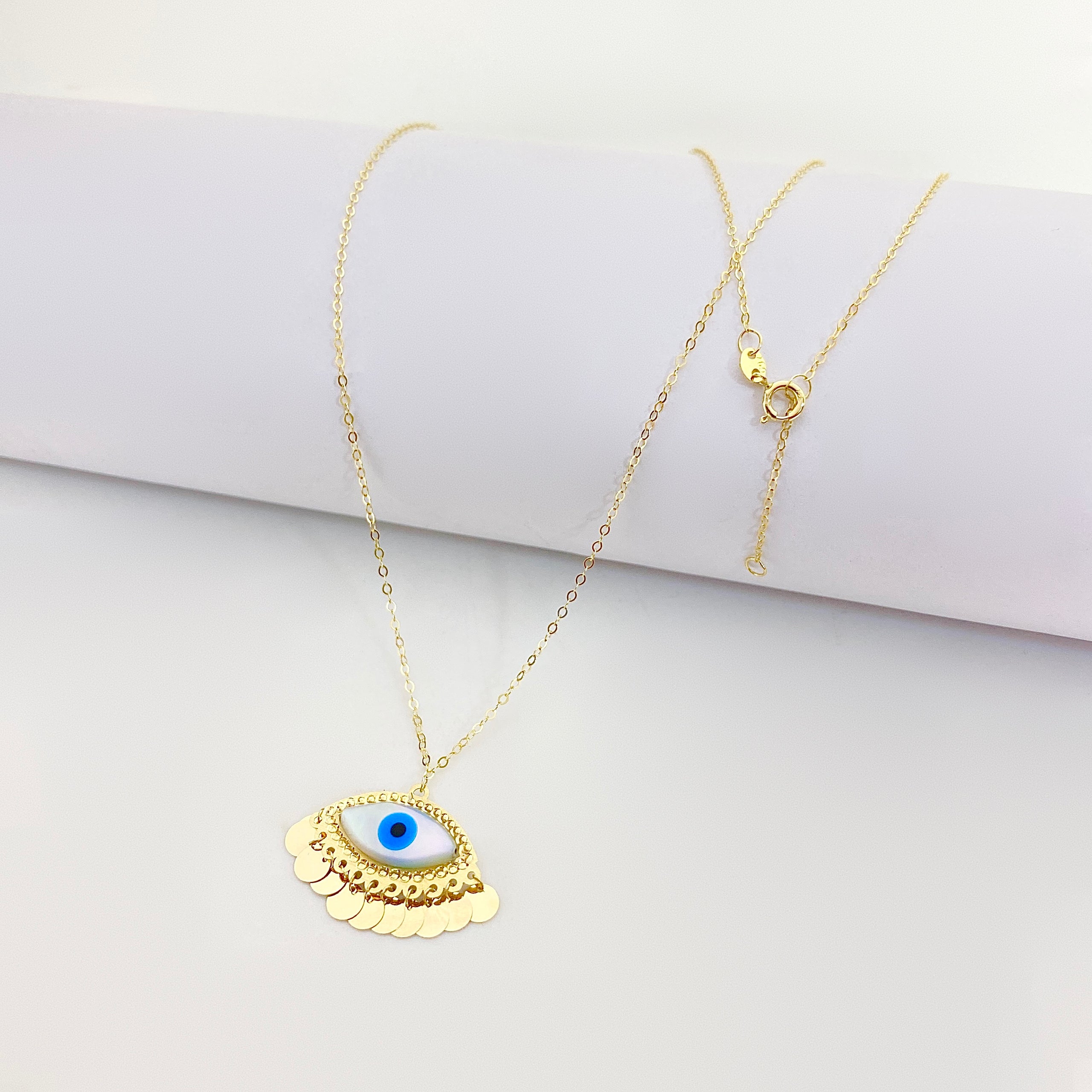 18K Real Gold Evil Eye With Roung Hangings Necklace - Embellish Gold