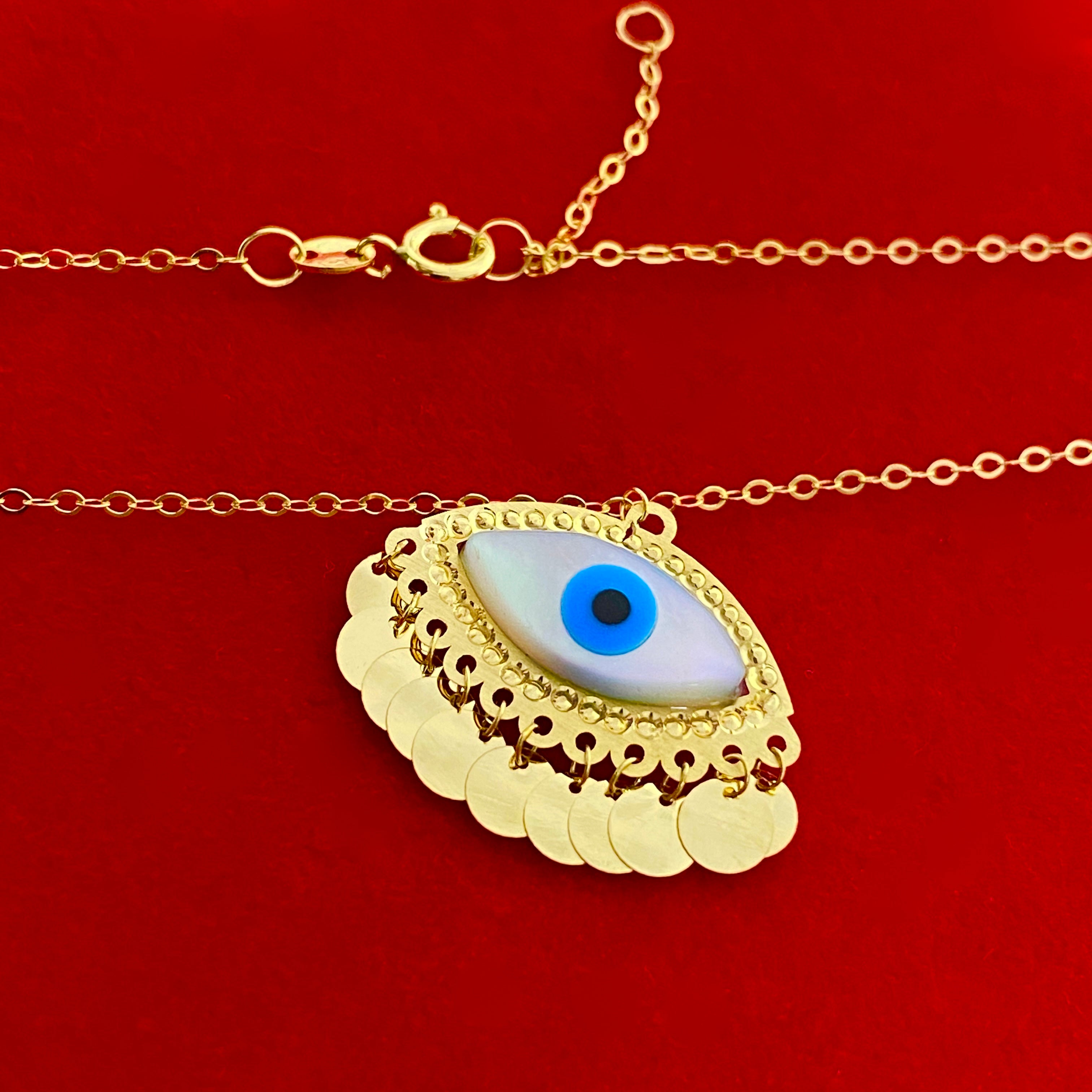 18K Real Gold Evil Eye With Roung Hangings Necklace - Embellish Gold