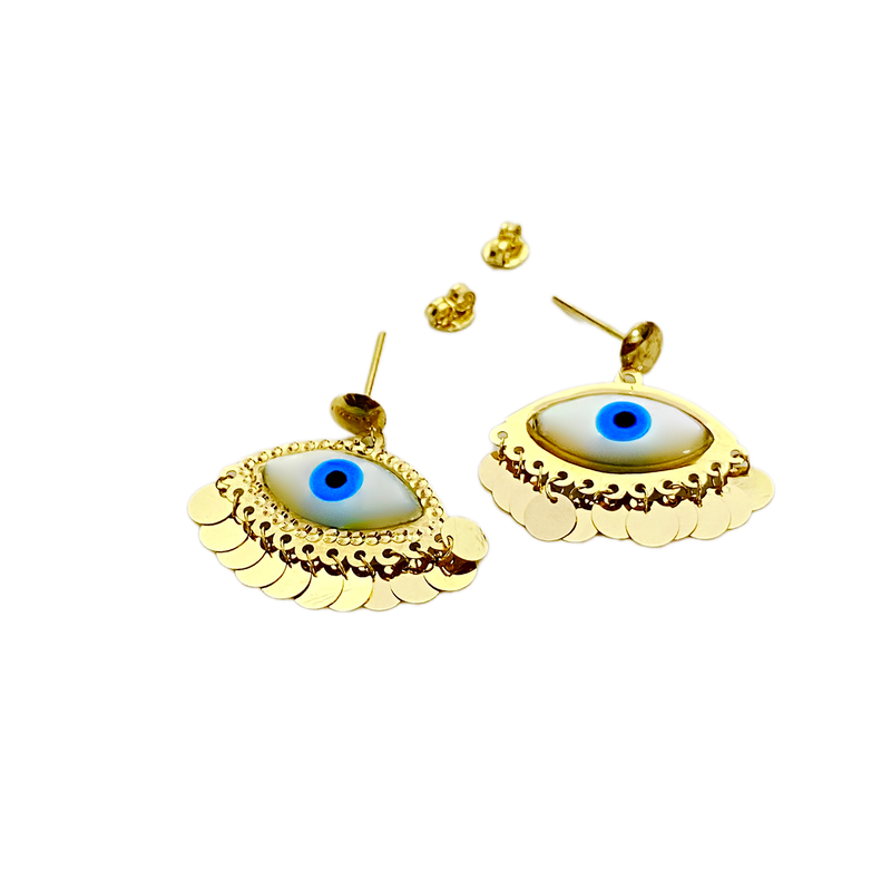 18K Real Gold Evil Eye With Round Hanging Earrings - 18k Gold Earrings - Embellish Gold