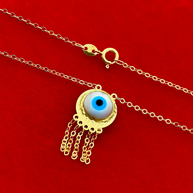 18K Real Gold Round Evil Eye Hanging Necklace - Festive Collection - Embellish Gold