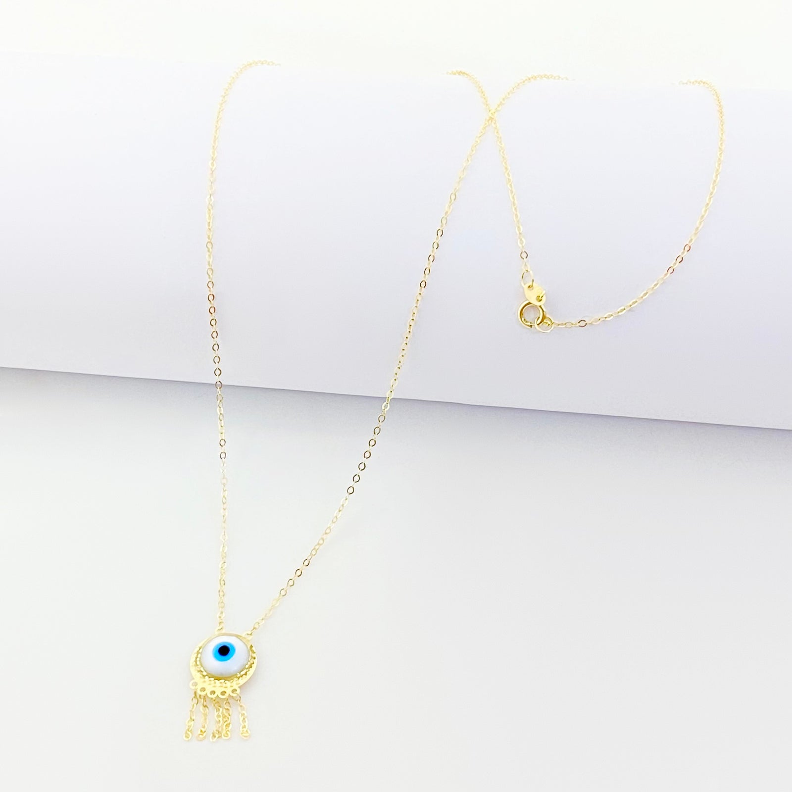 18K Real Gold Round Evil Eye Hanging Necklace - 18k Gold Necklace - Embellish Gold