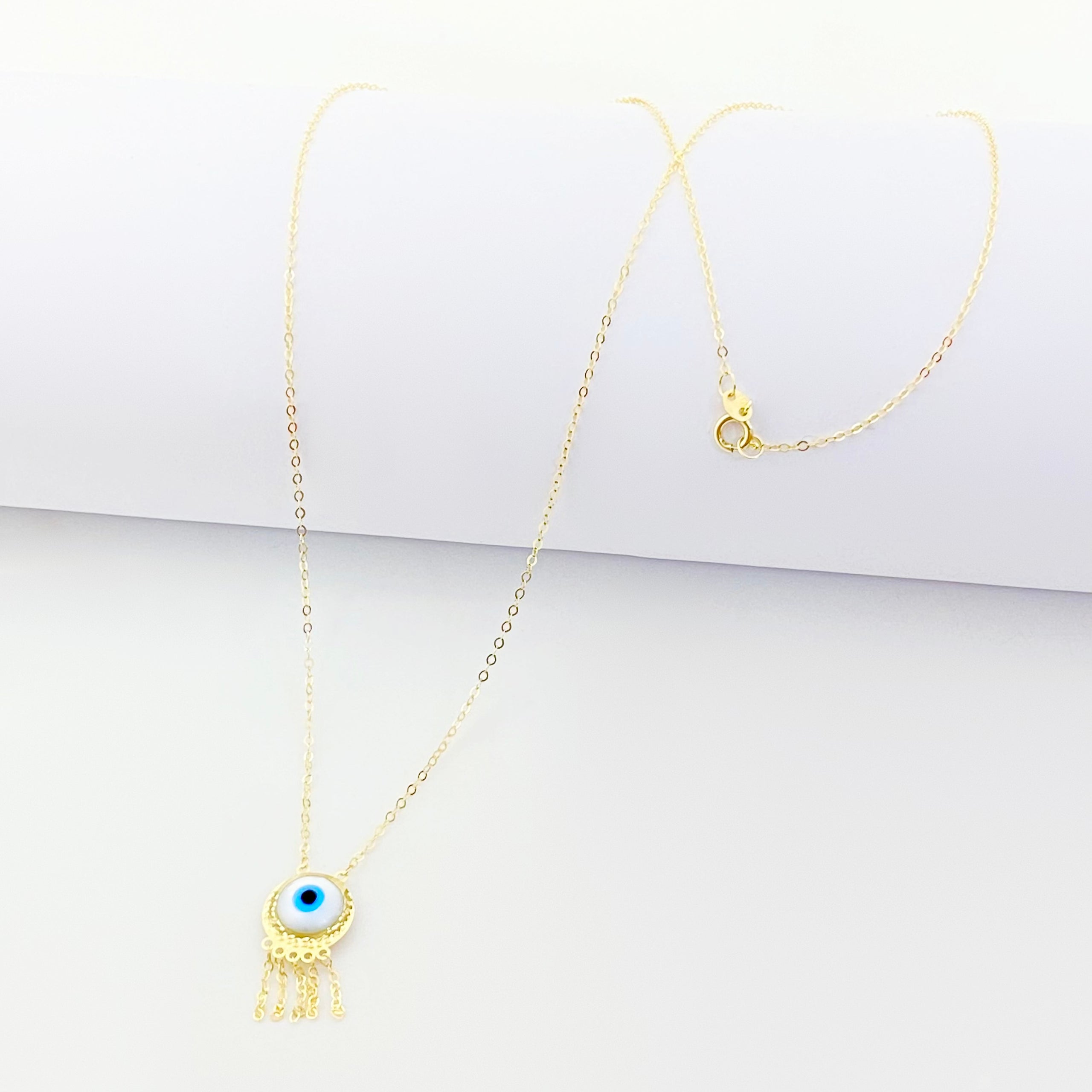 18K Real Gold Round Evil Eye Hanging Necklace - Embellish Gold
