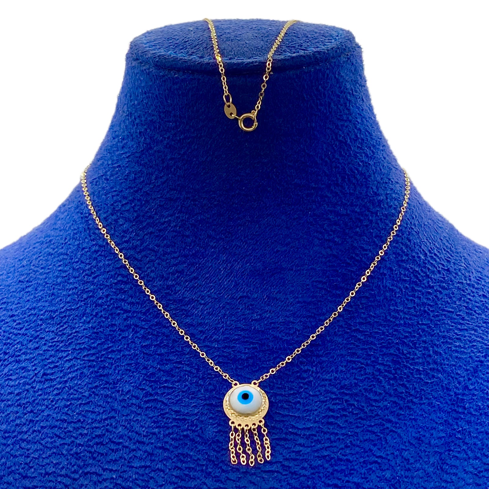 18K Real Gold Round Evil Eye Hanging Necklace - 18k Gold Necklace - Embellish Gold