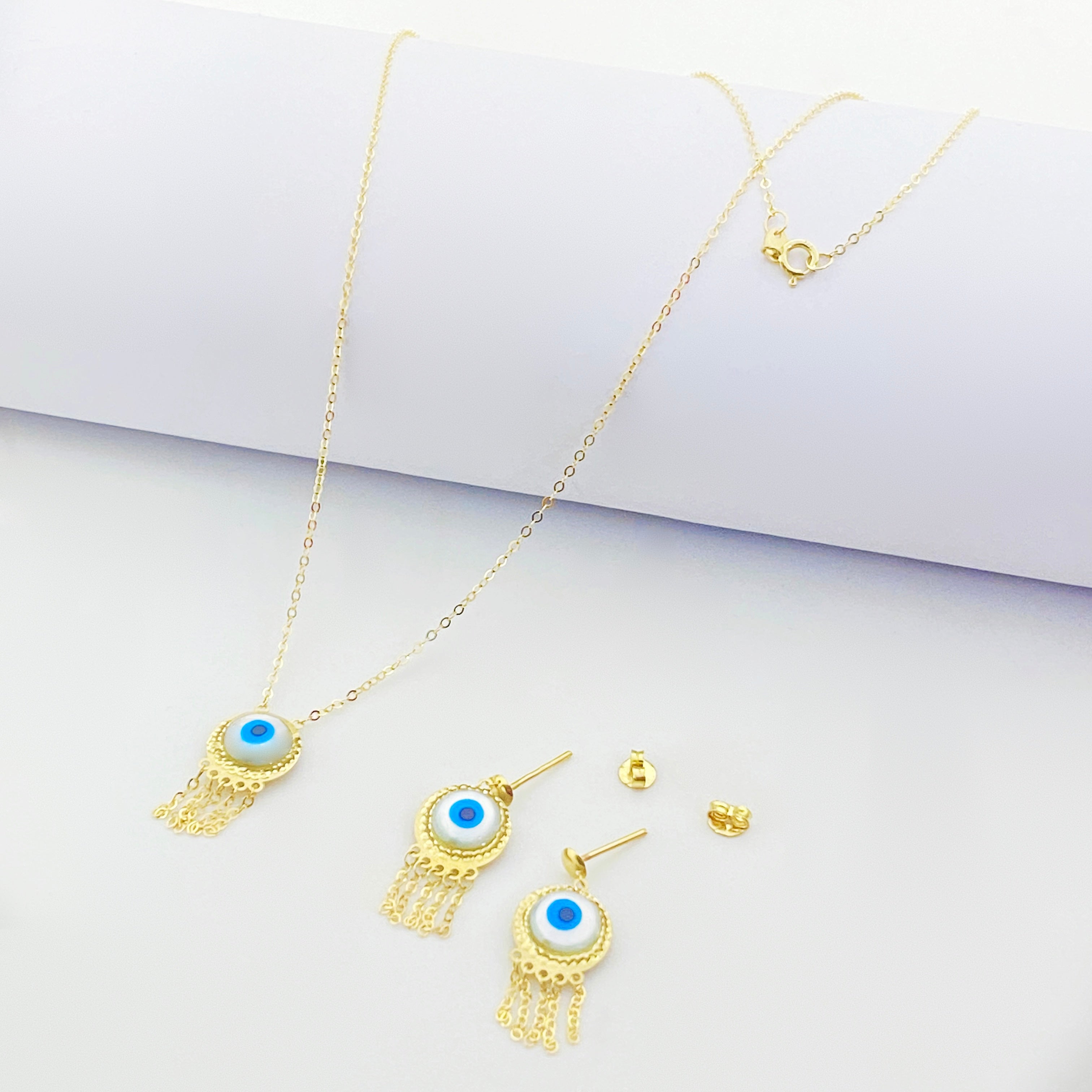 18K Real Gold Round Evil Eye Hanging Set - Embellish Gold