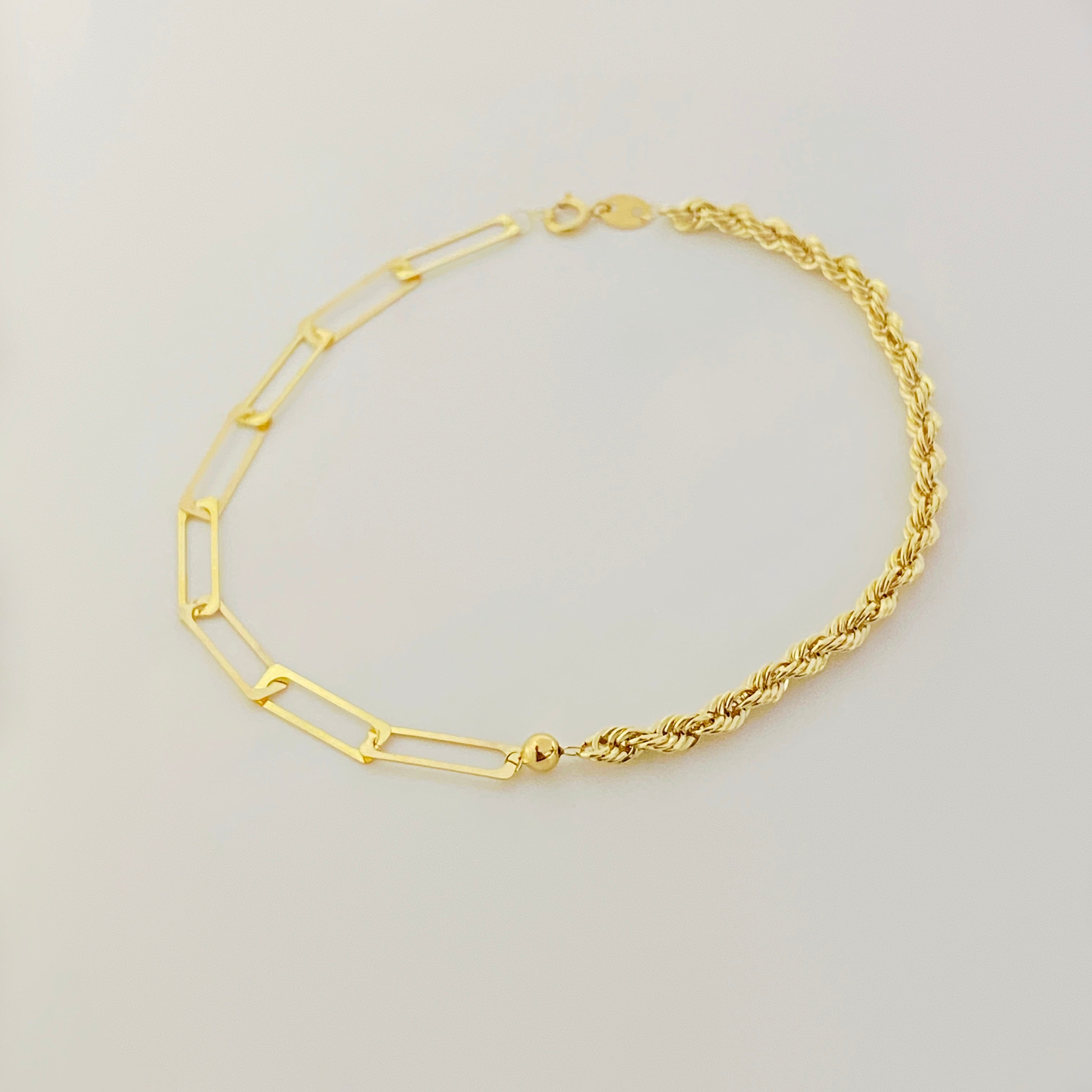 18K Real Gold Paper Clip With Rope Chain Bracelet - Embellish Gold