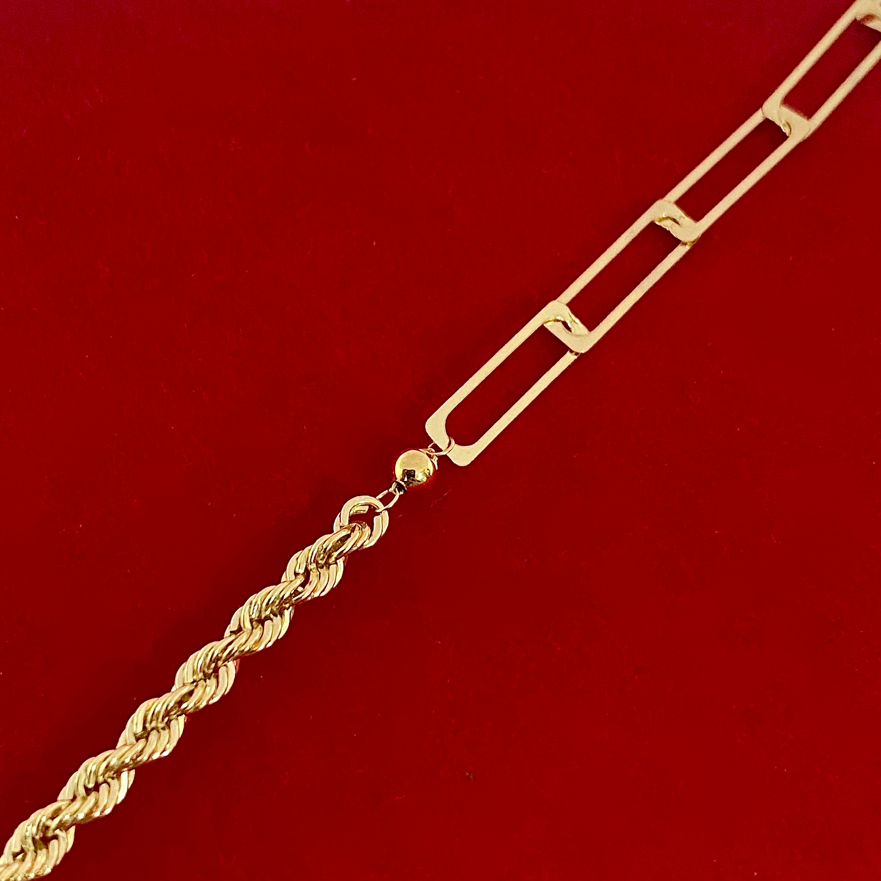 18K Real Gold Paper Clip With Rope Chain Anklet - Embellish Gold