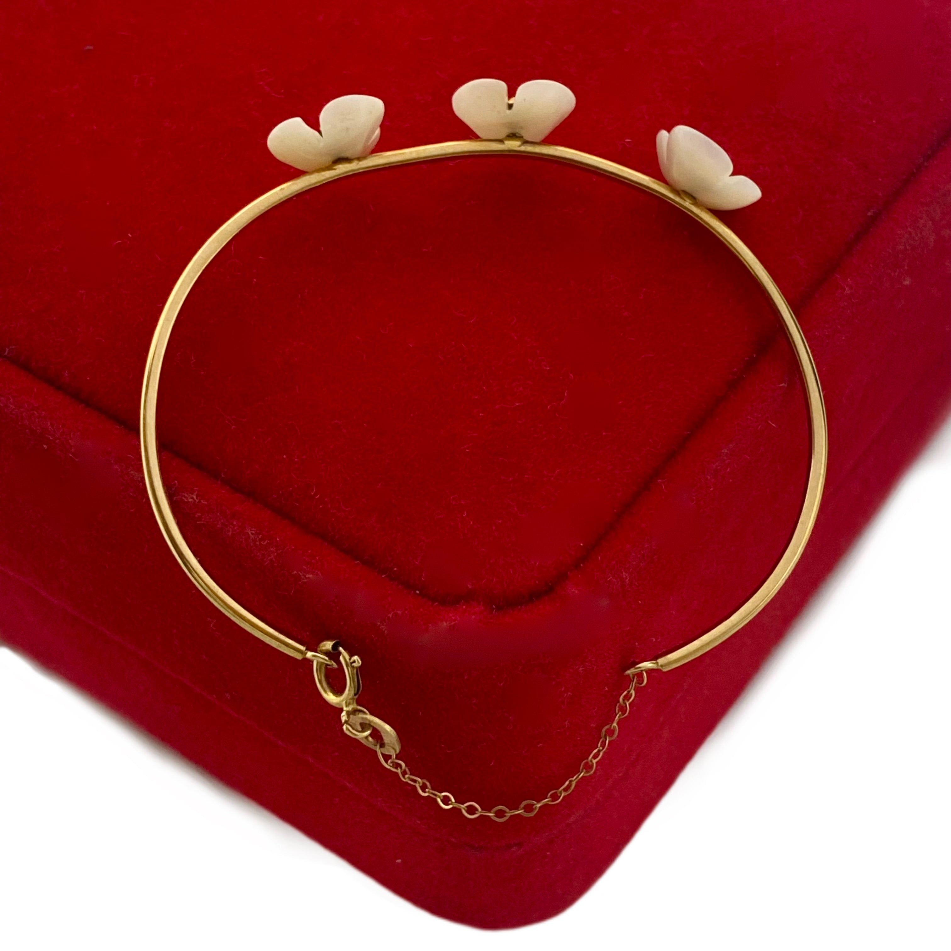 18K Real Gold 3 White Flower Baby Bangle - Embellish Gold