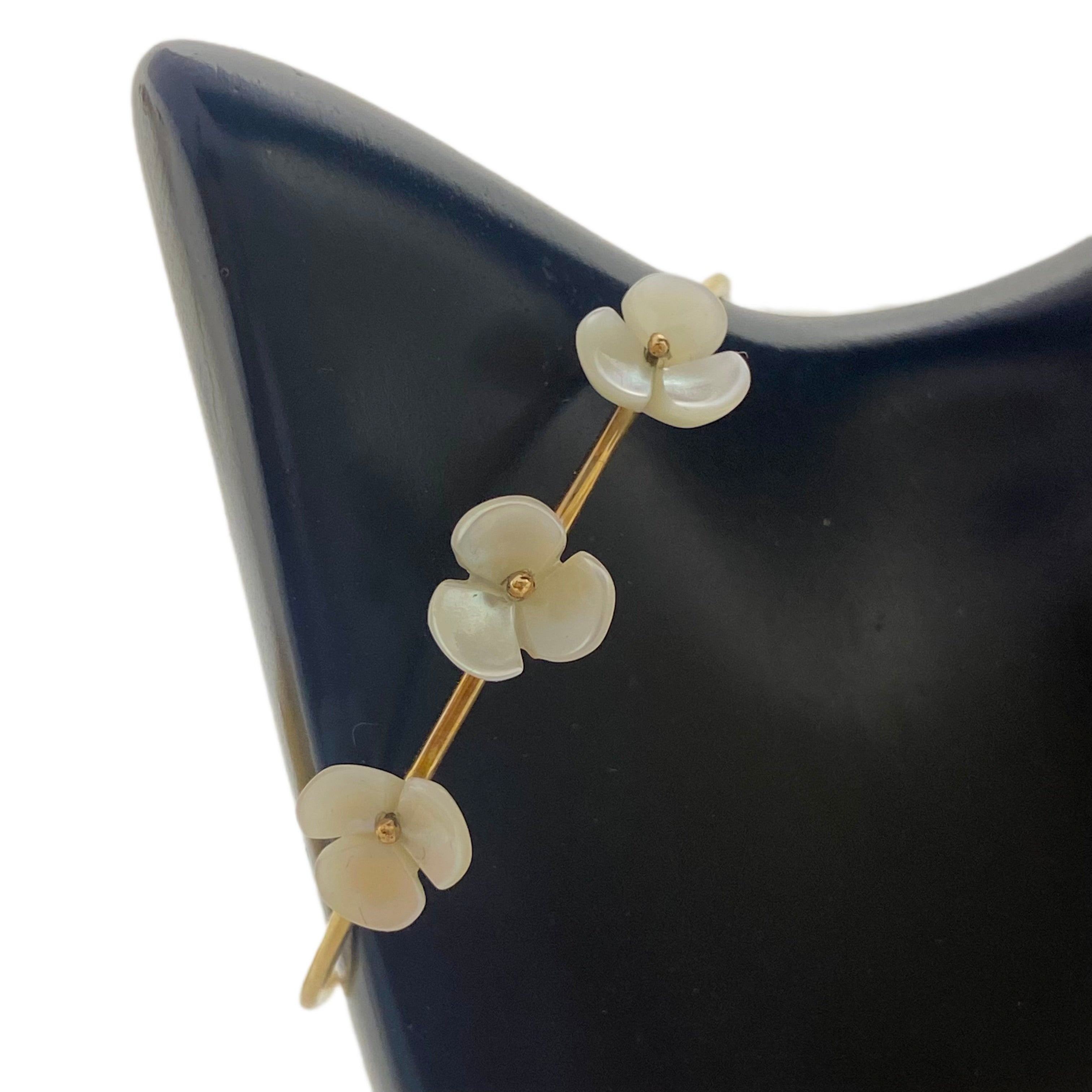 18K Real Gold 3 White Flower Baby Bangle - Embellish Gold